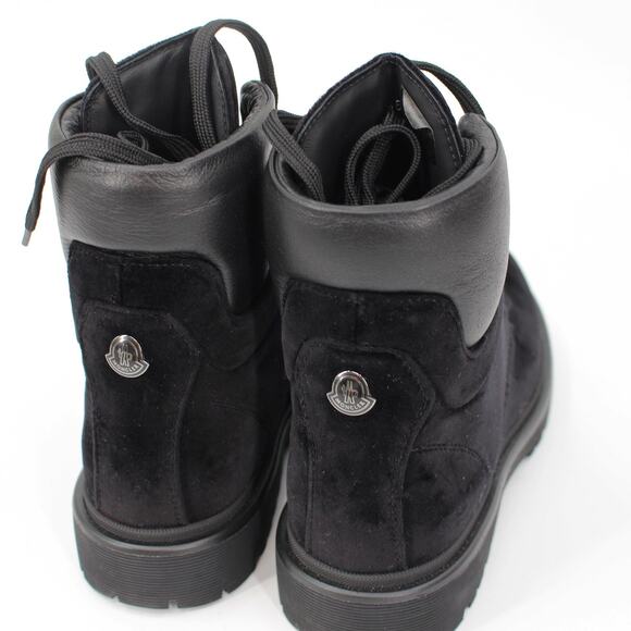 Moncler Patty Black Velvet Leather Trim Lace Up Tie Combat Boots 36 Ankle Bootie - Picture 5 of 9